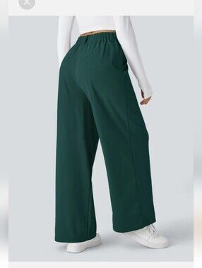 Halara NWT Flex High Waisted Pocket Wide Leg Waffle Work Forest Biome Pants L